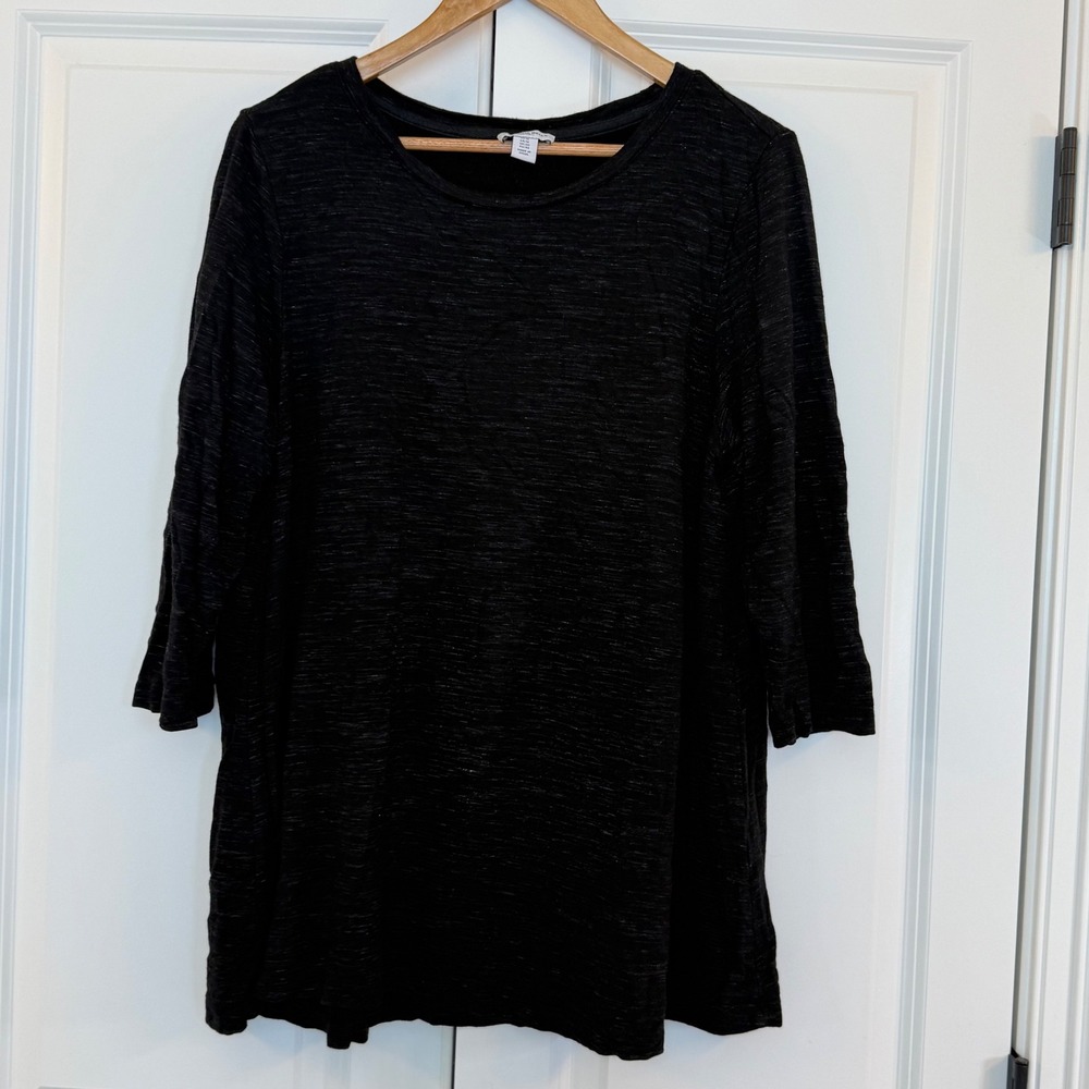 CAROLINA BELLE MONTREAL‎ Black Marled Knit 3/4 Sleeve Tunic Top Women 1X